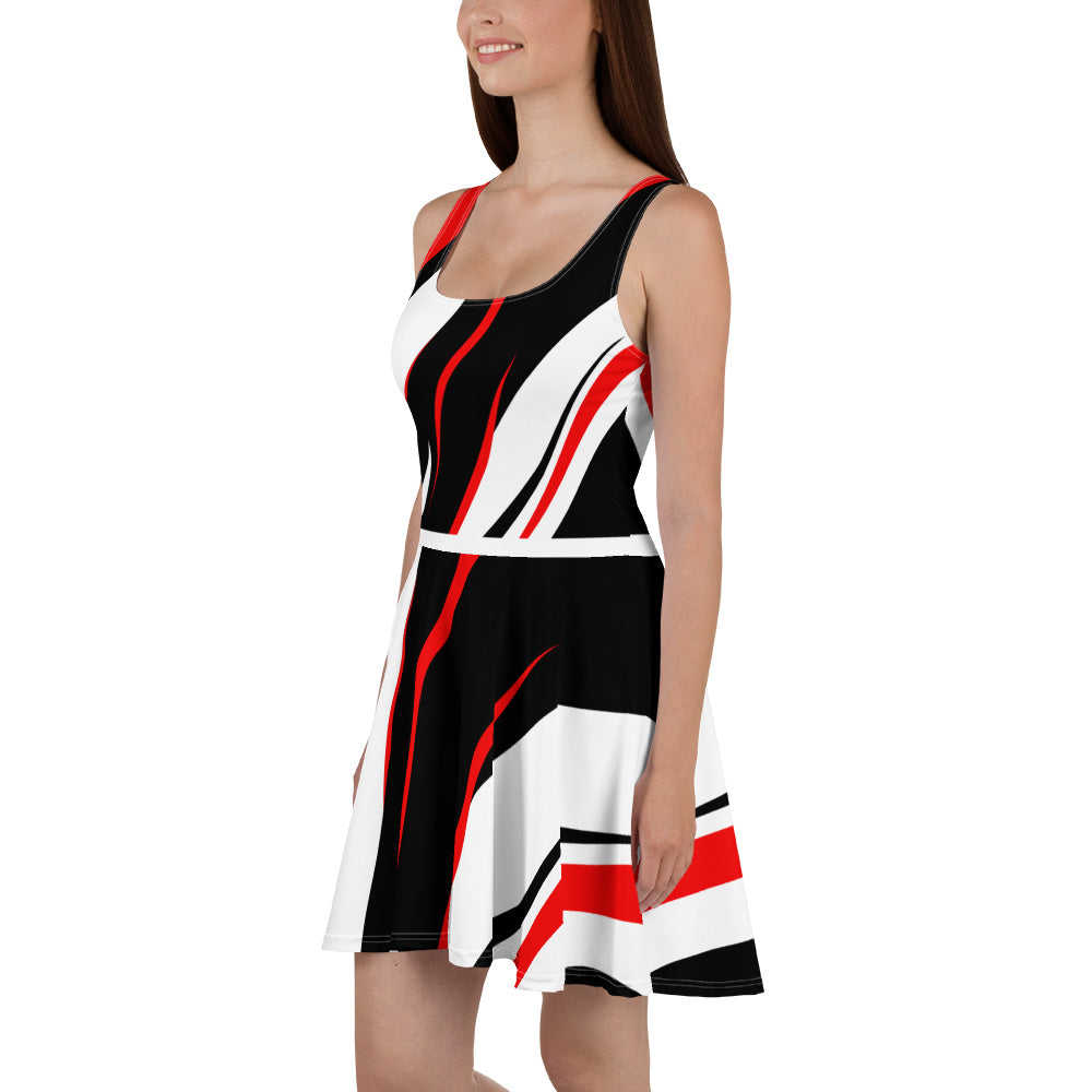 skater-dress-all-over-print-left-view-black-white-red-accents-abstract-print
