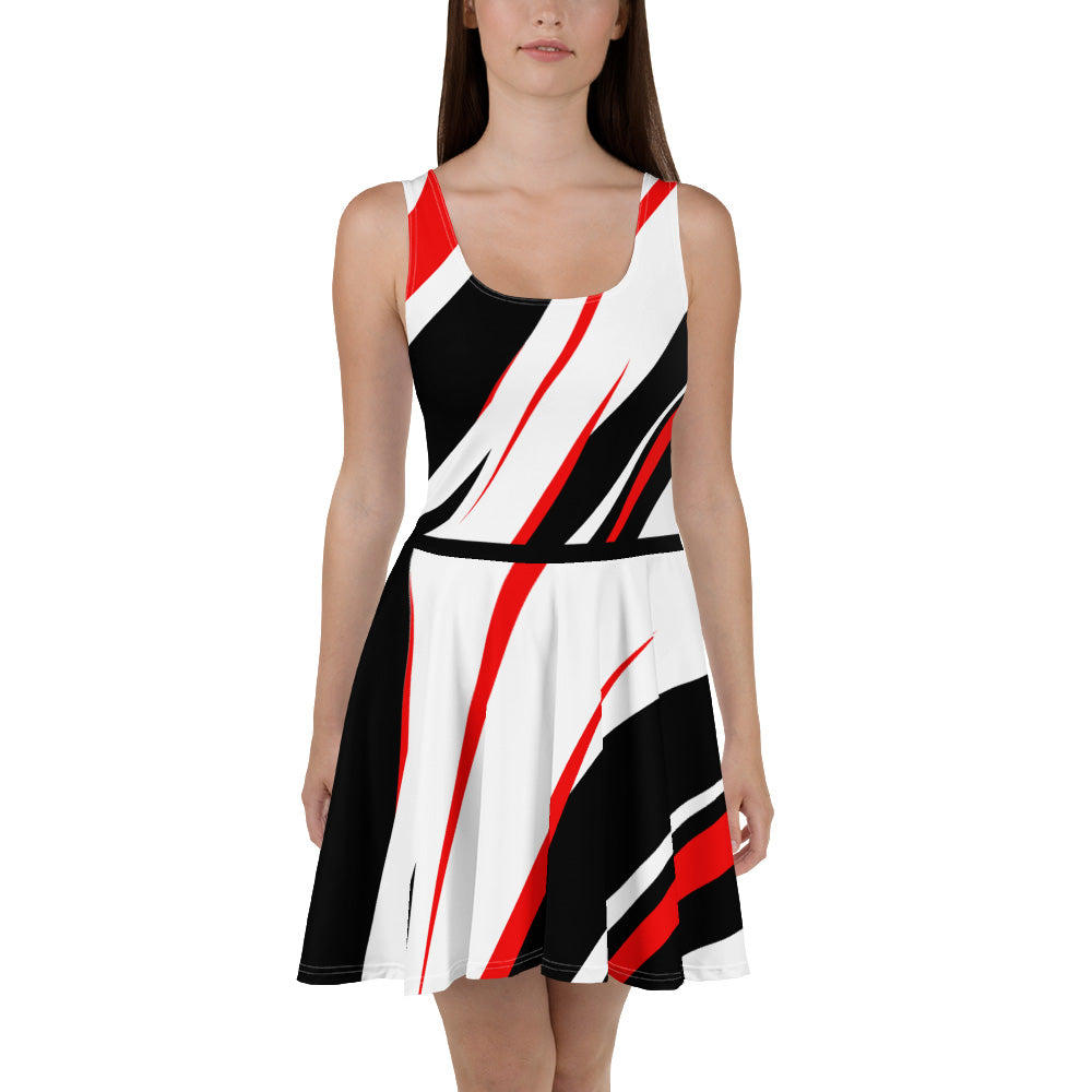 skater-dress-all-over-print-front-view-white-black-red-accents
